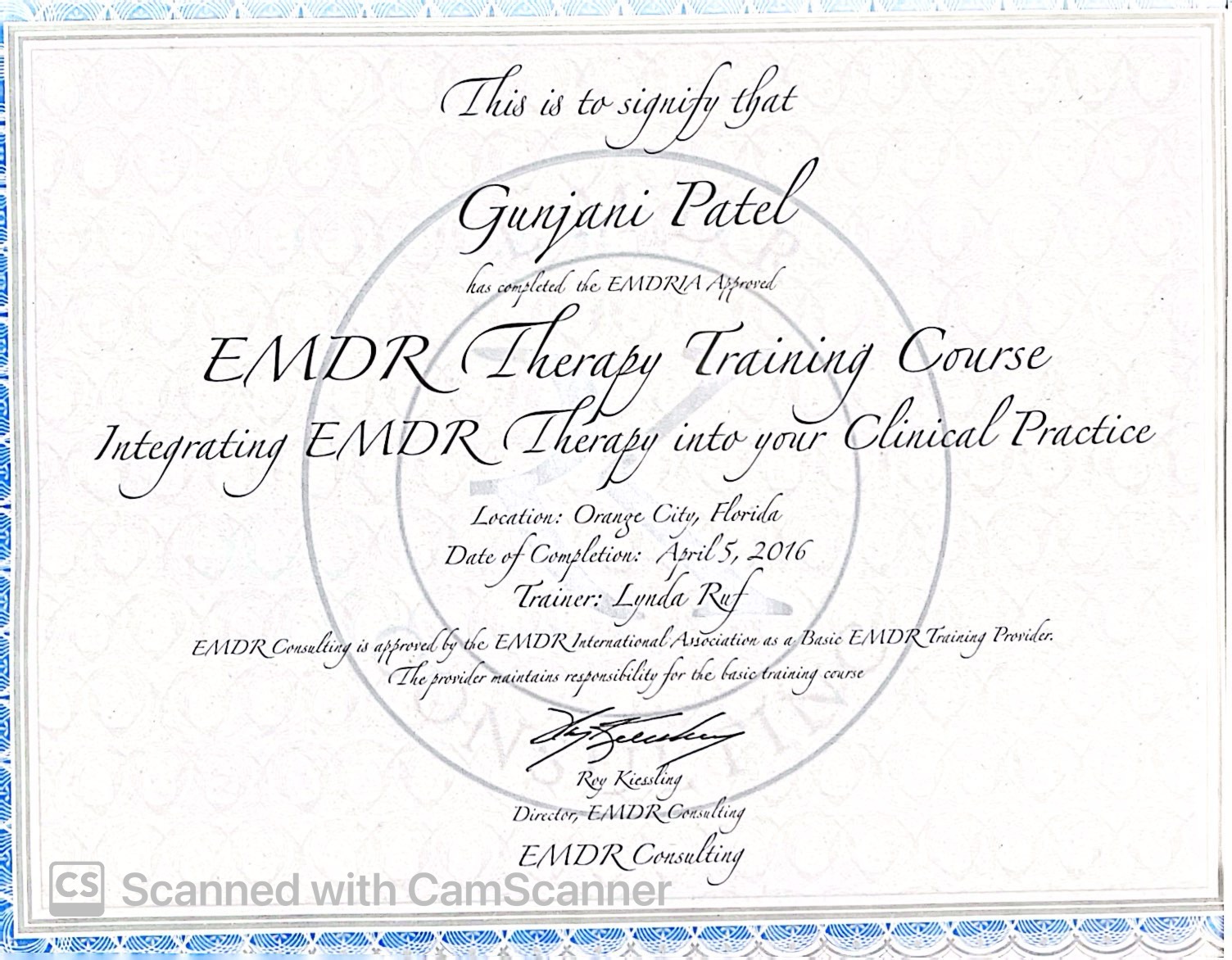 EMDR Training Certificate