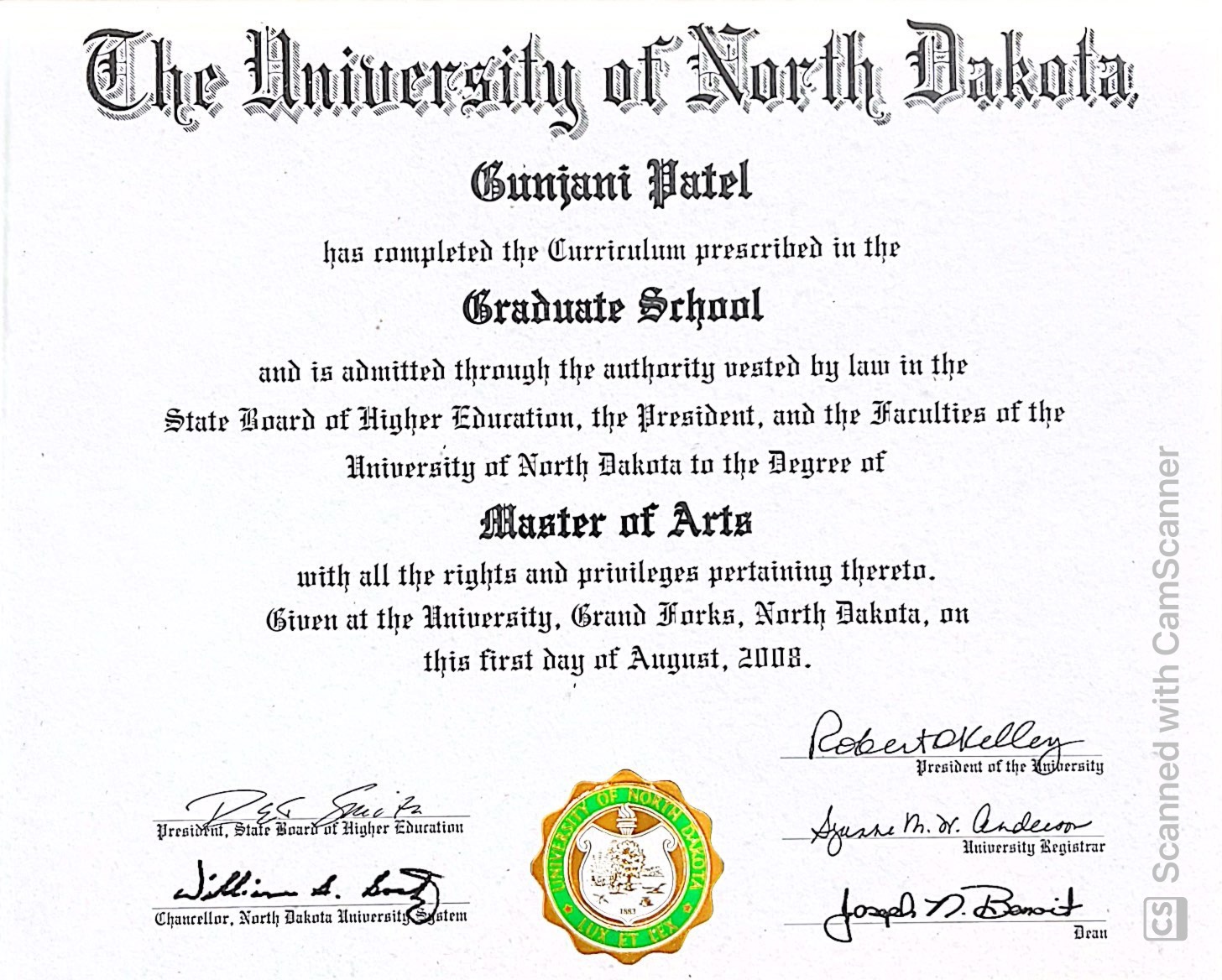 Master's Degree Certificate