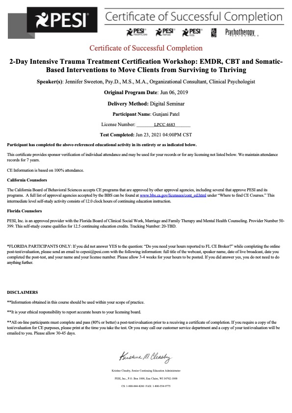 PESI Trauma Treatment Certificate